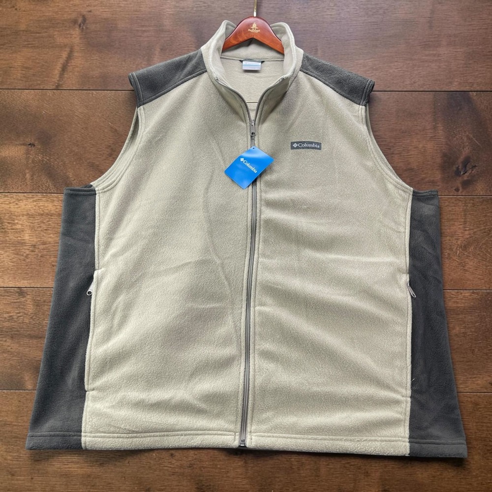 NEW Columbia Steens Mountain Fleece Full Zip Vest Mens 3XT Big Tall Tan Charcoal
